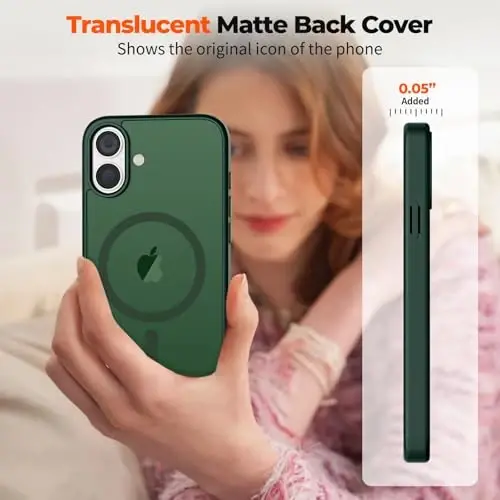 zapica Magnetic for iPhone 16 Plus Case, [Compatible with MagSafe] [Military Grade Drop Protection] Translucent Matte Shockproof Anti-Scratch Phone Case, Forest Green - 7