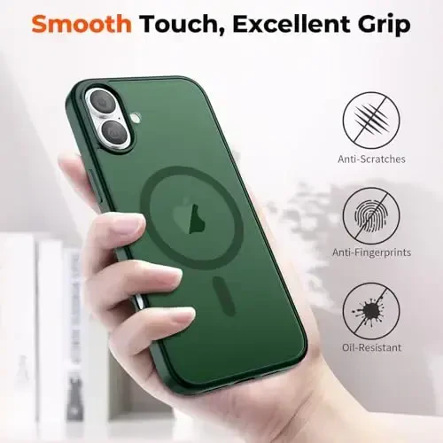 zapica Magnetic for iPhone 16 Plus Case, [Compatible with MagSafe] [Military Grade Drop Protection] Translucent Matte Shockproof Anti-Scratch Phone Case, Forest Green - 6