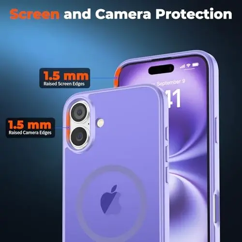 zapica Magnetic for iPhone 16 Plus Case, [Compatible with MagSafe] [Military Grade Drop Protection] Translucent Matte Shockproof Anti-Scratch Phone Case, Light Purple - 5