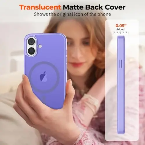 zapica Magnetic for iPhone 16 Plus Case, [Compatible with MagSafe] [Military Grade Drop Protection] Translucent Matte Shockproof Anti-Scratch Phone Case, Light Purple - 7