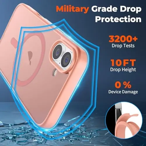 zapica Magnetic for iPhone 16 Plus Case, [Compatible with MagSafe] [Military Grade Drop Protection] Translucent Matte Shockproof Anti-Scratch Phone Case, Light Pink - 4