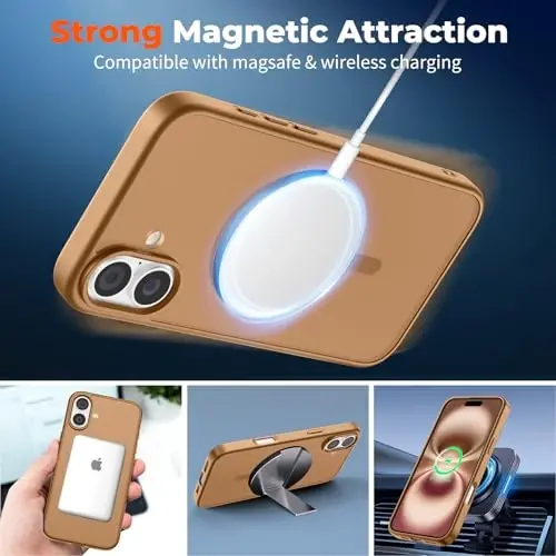 zapica Magnetic for iPhone 16 Plus Case, [Compatible with MagSafe] [Military Grade Drop Protection] Translucent Matte Shockproof Anti-Scratch Phone Case, Brown - 3