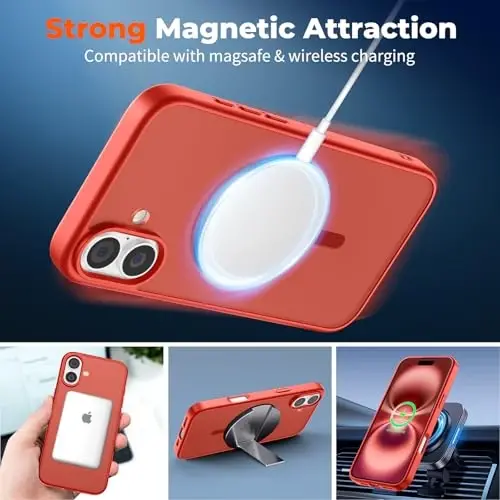 zapica Magnetic for iPhone 16 Plus Case, [Compatible with MagSafe] [Military Grade Drop Protection] Translucent Matte Shockproof Anti-Scratch Phone Cover, Red - 3