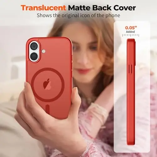 zapica Magnetic for iPhone 16 Plus Case, [Compatible with MagSafe] [Military Grade Drop Protection] Translucent Matte Shockproof Anti-Scratch Phone Cover, Red - 7