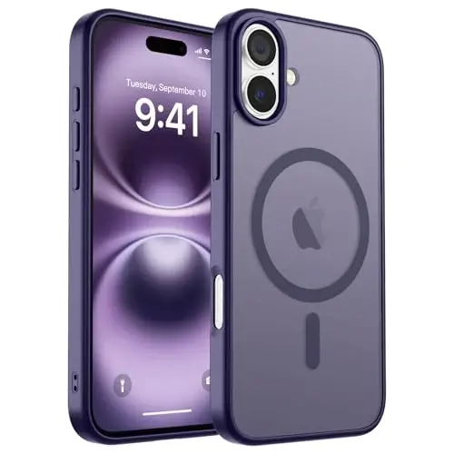 zapica Magnetic for iPhone 16 Plus Case, [Compatible with MagSafe] [Military Grade Drop Protection] Translucent Matte Shockproof Anti-Scratch Phone Case, Dark Purple - 1