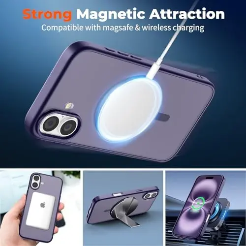 zapica Magnetic for iPhone 16 Plus Case, [Compatible with MagSafe] [Military Grade Drop Protection] Translucent Matte Shockproof Anti-Scratch Phone Case, Dark Purple - 3