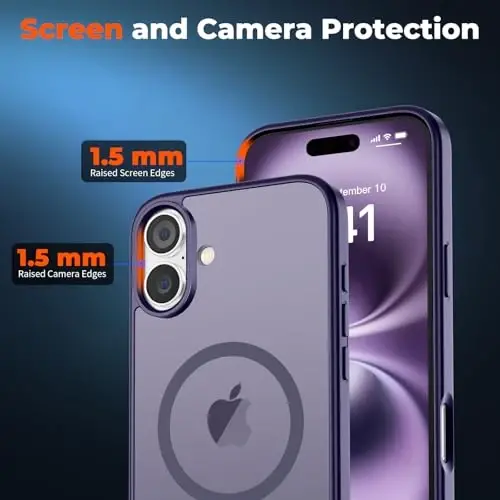 zapica Magnetic for iPhone 16 Plus Case, [Compatible with MagSafe] [Military Grade Drop Protection] Translucent Matte Shockproof Anti-Scratch Phone Case, Dark Purple - 5