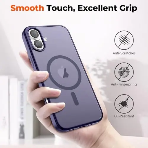 zapica Magnetic for iPhone 16 Plus Case, [Compatible with MagSafe] [Military Grade Drop Protection] Translucent Matte Shockproof Anti-Scratch Phone Case, Dark Purple - 6