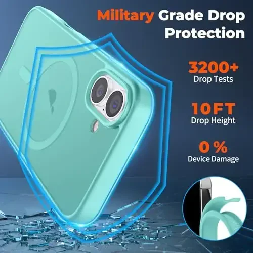 zapica Magnetic for iPhone 16 Plus Case, [Compatible with MagSafe] [Military Grade Drop Protection] Translucent Matte Shockproof Anti-Scratch Phone Case, Blue Green - 4