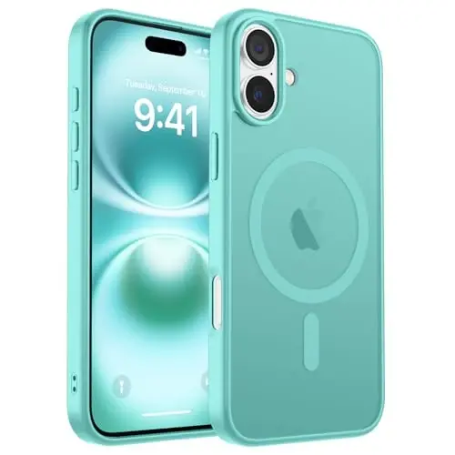 zapica Magnetic for iPhone 16 Plus Case, [Compatible with MagSafe] [Military Grade Drop Protection] Translucent Matte Shockproof Anti-Scratch Phone Case, Blue Green - 1