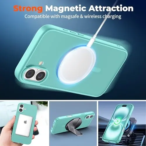 zapica Magnetic for iPhone 16 Plus Case, [Compatible with MagSafe] [Military Grade Drop Protection] Translucent Matte Shockproof Anti-Scratch Phone Case, Blue Green - 3