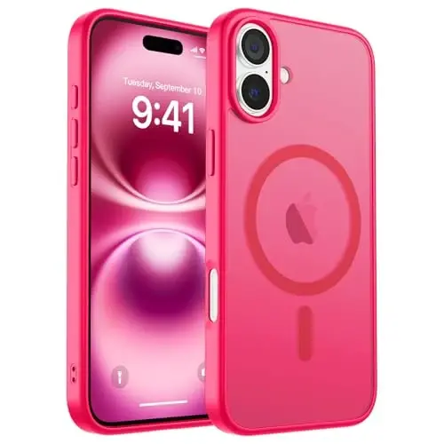 zapica Magnetic for iPhone 16 Plus Case, [Compatible with MagSafe] [Military Grade Drop Protection] Translucent Matte Shockproof Anti-Scratch Phone Case, Hot Pink - 1