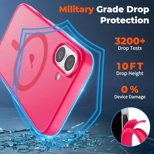 zapica Magnetic for iPhone 16 Plus Case, [Compatible with MagSafe] [Military Grade Drop Protection] Translucent Matte Shockproof Anti-Scratch Phone Case, Hot Pink - 4