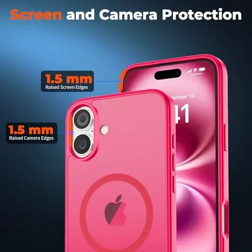zapica Magnetic for iPhone 16 Plus Case, [Compatible with MagSafe] [Military Grade Drop Protection] Translucent Matte Shockproof Anti-Scratch Phone Case, Hot Pink - 5