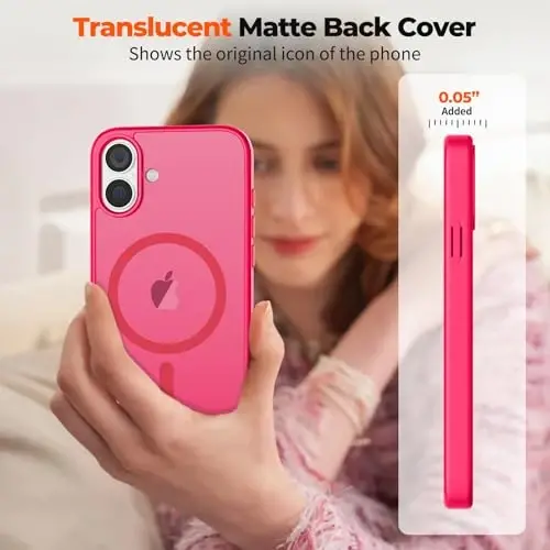 zapica Magnetic for iPhone 16 Plus Case, [Compatible with MagSafe] [Military Grade Drop Protection] Translucent Matte Shockproof Anti-Scratch Phone Case, Hot Pink - 7