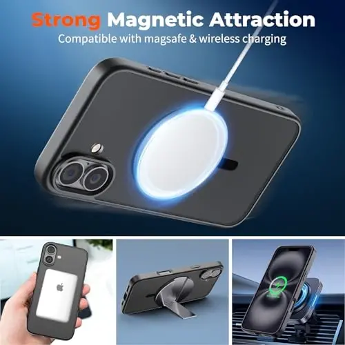zapica Magnetic for iPhone 16 Plus Case, [Compatible with MagSafe] [Military Grade Drop Protection] Translucent Matte Shockproof Anti-Scratch Phone Case, Black - 3