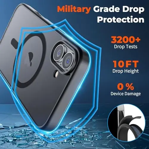 zapica Magnetic for iPhone 16 Plus Case, [Compatible with MagSafe] [Military Grade Drop Protection] Translucent Matte Shockproof Anti-Scratch Phone Case, Black - 4
