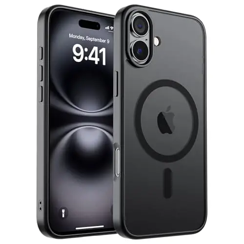 zapica Magnetic for iPhone 16 Plus Case, [Compatible with MagSafe] [Military Grade Drop Protection] Translucent Matte Shockproof Anti-Scratch Phone Case, Black 