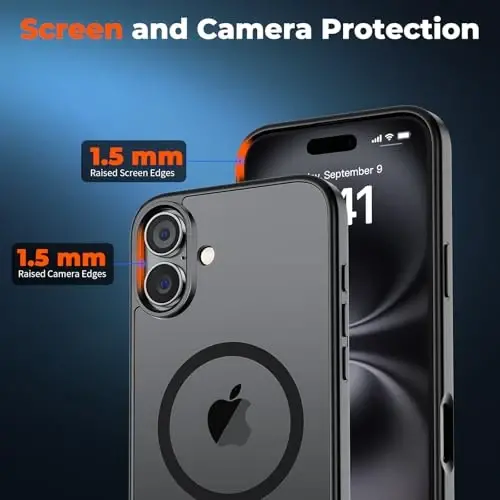 zapica Magnetic for iPhone 16 Plus Case, [Compatible with MagSafe] [Military Grade Drop Protection] Translucent Matte Shockproof Anti-Scratch Phone Case, Black - 5