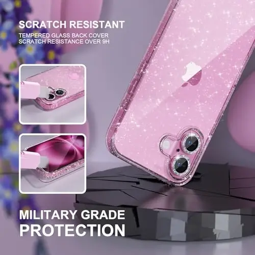 Choiche Compatible for iPhone 16 Plus Case Women Phone Case, Cute Bling Sparkly, Military Grade Drop Protection, 2 Diamond Camera Lens Covers, 2 Tempered Glass Protectors, 6.7 inch (Glitter Clear) - 5