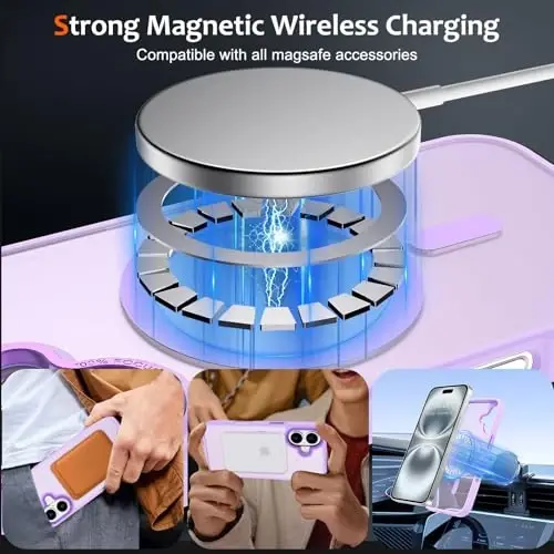 Anuck Case for iPhone 16 Plus Case Magnetic Phone Case Compatible with MagSafe, Soft TPU Bumper Hard Translucent Matte Back Slim Fit Shockproof Protective Cover for Men Women Girls - Light Purple - 2