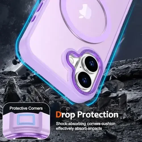 Anuck Case for iPhone 16 Plus Case Magnetic Phone Case Compatible with MagSafe, Soft TPU Bumper Hard Translucent Matte Back Slim Fit Shockproof Protective Cover for Men Women Girls - Light Purple - 9