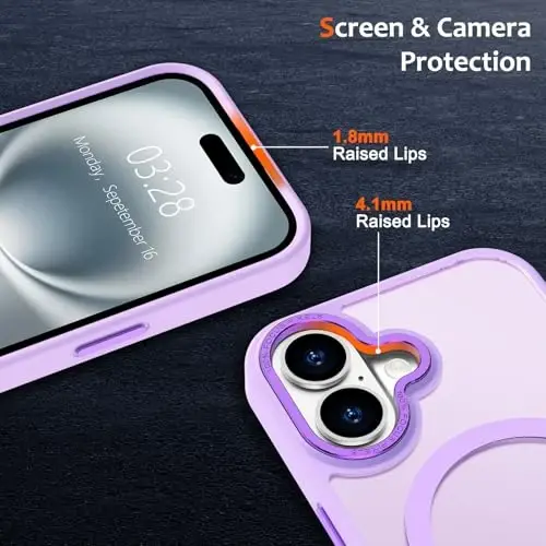 Anuck Case for iPhone 16 Plus Case Magnetic Phone Case Compatible with MagSafe, Soft TPU Bumper Hard Translucent Matte Back Slim Fit Shockproof Protective Cover for Men Women Girls - Light Purple - 3