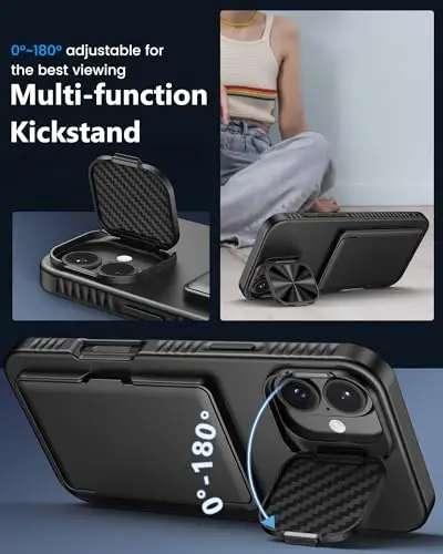 ATATOO for iPhone 16 Plus Case Wallet, Built-in Card Holder (3-5 Cards) & Stand & Camera Cover, Military Grade Protection Rugged Silicone Kickstand Phone Case for iPhone 16 Plus 2024, Black - 4