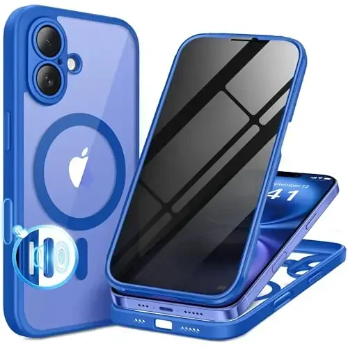 BERFY for iPhone 16 Plus Case, Compatible with MagSafe, Built-in Privacy Screen Protector and Camera Protection, Anti-Spy Full Body Shockproof Clear Phone Case for 16 Plus 6.7