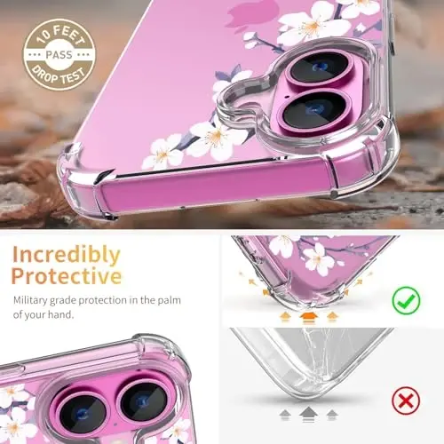 iPhone 16 Plus Kılıfı için ilnehc, [3'ü 1 arada] Ekran Koruyucu ve Kamera Lens Koruyucu ile, Çiçek Desenli Tasarım, Kadınlar ve Kız Çocukları için Şeffaf Yumuşak Darbeye Dayanıklı İnce Çiçekli Telefon Kılıfı 2024 6.7