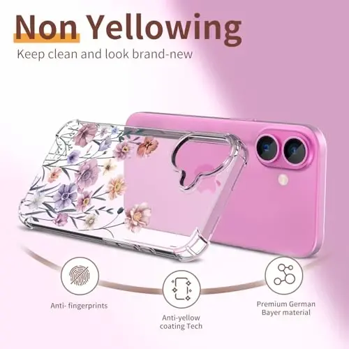 iPhone 16 Plus Kılıfı için ilnehc, [3'ü 1 arada] Ekran Koruyucu ve Kamera Merceği Koruyucu ile, Çiçek Desen Tasarımı, Kadınlar Kızlar için Şeffaf Yumuşak Darbeye Dayanıklı İnce Çiçekli Telefon Kılıfı 2024 6.7