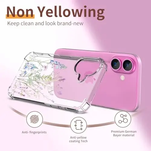 iPhone 16 Plus Kılıfı için ilnehc, [3'ü 1 arada] Ekran Koruyucu ve Kamera Merceği Koruyuculu, Çiçek Desenli Tasarım, Kadınlar ve Kız Çocukları İçin Şeffaf Yumuşak Darbeye Dayanıklı İnce Çiçekli Telefon Kılıfı 2024 6,7 inç (Tilki Kuyruğu Otu) - 5