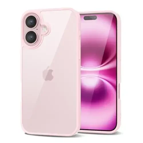 LoeoeL for iPhone 16 Plus Case Clear, Transparent Hybrid 16 Plus Phone Case [Hard Plastic & Soft Silicone Bumper] Acrylic Non Yellowing Thin Slim Protective Cover for Women, Light Pink - 1
