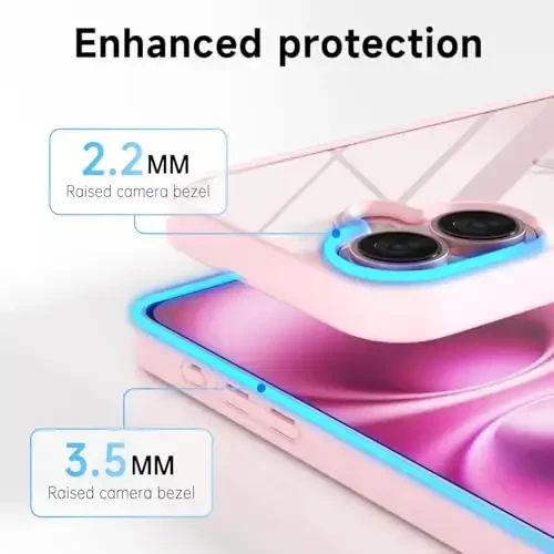 LoeoeL for iPhone 16 Plus Case Clear, Transparent Hybrid 16 Plus Phone Case [Hard Plastic & Soft Silicone Bumper] Acrylic Non Yellowing Thin Slim Protective Cover for Women, Light Pink - 5