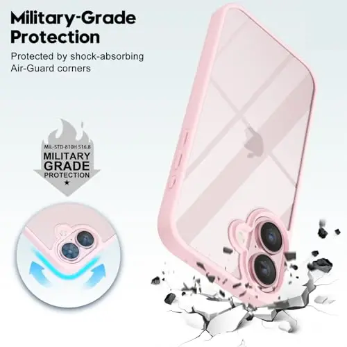 LoeoeL for iPhone 16 Plus Case Clear, Transparent Hybrid 16 Plus Phone Case [Hard Plastic & Soft Silicone Bumper] Acrylic Non Yellowing Thin Slim Protective Cover for Women, Light Pink - 6