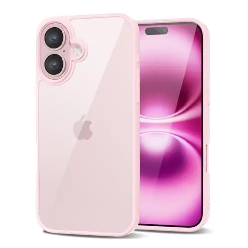 LoeoeL for iPhone 16 Plus Case Clear, Transparent Hybrid 16 Plus Phone Case [Hard Plastic & Soft Silicone Bumper] Acrylic Non Yellowing Thin Slim Protective Cover for Women, Light Pink - 14