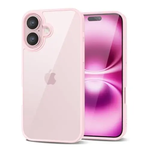 LoeoeL for iPhone 16 Plus Case Clear, Transparent Hybrid 16 Plus Phone Case [Hard Plastic & Soft Silicone Bumper] Acrylic Non Yellowing Thin Slim Protective Cover for Women, Light Pink 