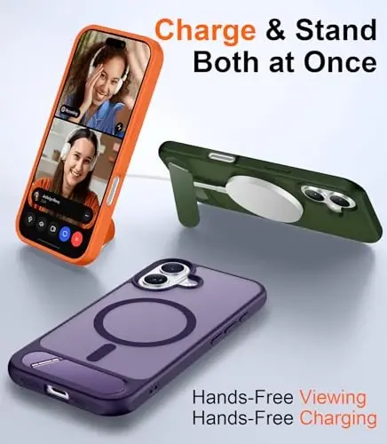 Temdan Magnetic Compatible with iPhone 16 Plus Case, [Built-in Invisible Kickstand][Compatible with MagSafe][Military Grade Shockproof] Slim Translucent Matte Phone Case for iPhone 16 Plus 6.7