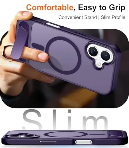 Temdan Magnetic Compatible with iPhone 16 Plus Case, [Built-in Invisible Kickstand][Compatible with MagSafe][Military Grade Shockproof] Slim Translucent Matte Phone Case for iPhone 16 Plus 6.7