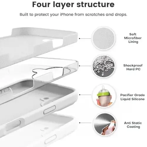 Vooii Compatible with iPhone 16 Plus Case, Liquid Silicone Upgrade [Camera Protection] [Soft Anti-Scratch Microfiber Lining] Shockproof Phone Case for iPhone 16 Plus 6.7 inch - White - 2