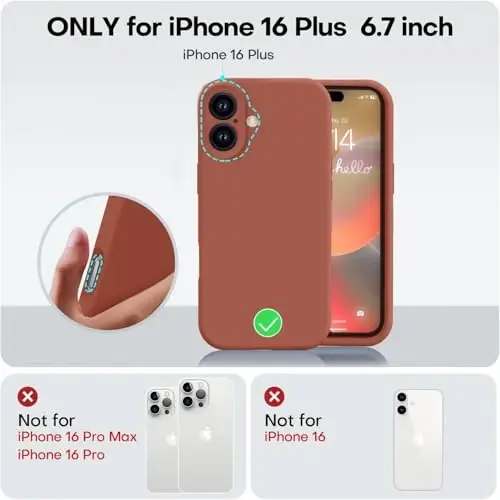Vooii Compatible with iPhone 16 Plus Case, Liquid Silicone Upgrade [Camera Protection] [Soft Anti-Scratch Microfiber Lining] Shockproof Phone Case for iPhone 16 Plus 6.7 inch - Caramel - 5