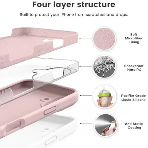 Vooii Compatible with iPhone 16 Plus Case, Liquid Silicone Upgrade [Camera Protection] [Soft Anti-Scratch Microfiber Lining] Shockproof Phone Case for iPhone 16 Plus 6.7 inch - Pink Sand - 2