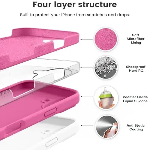 Vooii Compatible with iPhone 16 Plus Case, Liquid Silicone Upgrade [Camera Protection] [Soft Anti-Scratch Microfiber Lining] Shockproof Phone Case for iPhone 16 Plus 6.7 inch - Pitaya - VOOII (1)