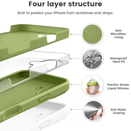 Vooii Compatible with iPhone 16 Plus Case, Liquid Silicone Upgrade [Camera Protection] [Soft Anti-Scratch Microfiber Lining] Shockproof Phone Case for iPhone 16 Plus 6.7 inch - Cedar Green - VOOII (1)