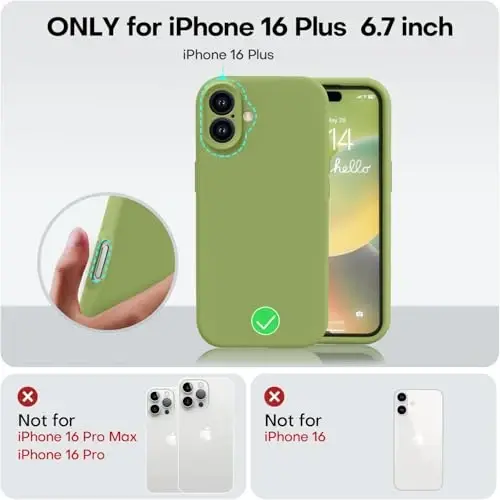 Vooii Compatible with iPhone 16 Plus Case, Liquid Silicone Upgrade [Camera Protection] [Soft Anti-Scratch Microfiber Lining] Shockproof Phone Case for iPhone 16 Plus 6.7 inch - Cedar Green - 5