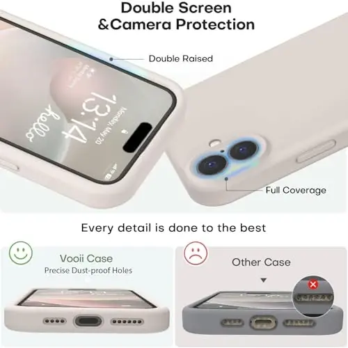Vooii Compatible with iPhone 16 Plus Case, Liquid Silicone Upgrade [Camera Protection] [Soft Anti-Scratch Microfiber Lining] Shockproof Phone Case for iPhone 16 Plus 6.7 inch - Stone - 3