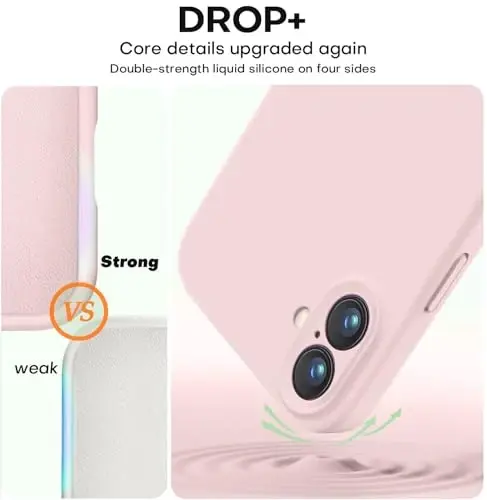 Vooii Compatible with iPhone 16 Plus Case, Liquid Silicone Upgrade [Camera Protection] [Soft Anti-Scratch Microfiber Lining] Shockproof Phone Case for iPhone 16 Plus 6.7 inch - Chalk Pink - 4