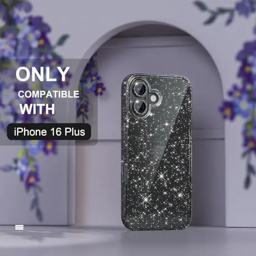 Choiche Compatible for iPhone 16 Plus Case Women Phone Case, Cute Bling Sparkly, Military Grade Drop Protection, 2 Diamond Camera Lens Covers, 2 Tempered Glass Protectors, 6.7 inch (Glitter Black) - CHOICHE (1)