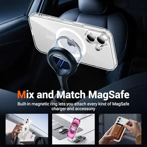 iPhone 16 Plus Kılıfı Şeffaf, Magsafe Uyumlu, Sararmaya Karşı, Askeri Sınıf Koruma, Darbeye Dayanıklı İnce Manyetik Telefon Kılıfı Kapak, Şeffaf Temdan için - 3
