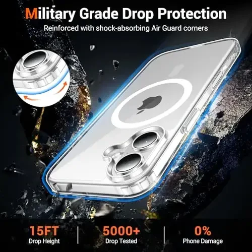 Temdan for iPhone 16 Plus Case Clear, Compatible with Magsafe, Anti-Yellowing, Military-Grade Protection, Shockproof Slim Magnetic Phone Case Cover, Transparent - 4